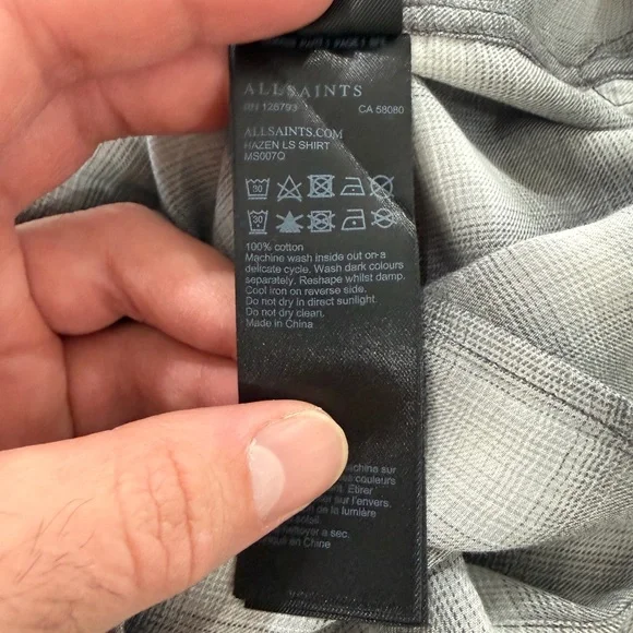 All Saints Men's Gray and White Plaid Shirt - Picture 6 of 7